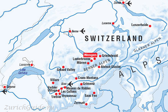 Горнолыжные курорты Швейцарии на карте