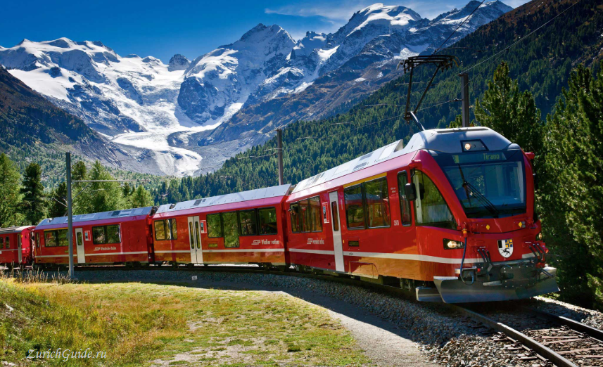 Панорамный поезд Бернина экспресс- Bernina express -- экскурсии по Швейцарии, что посмотреть в Швейцарии, панорамные поезда по Швейцароии, путеводитель по Швейцарии