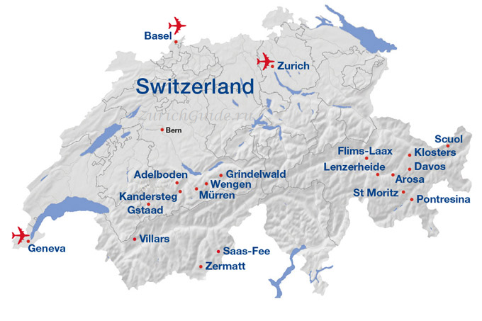 Горнолыжные курорты Швейцарии на карте